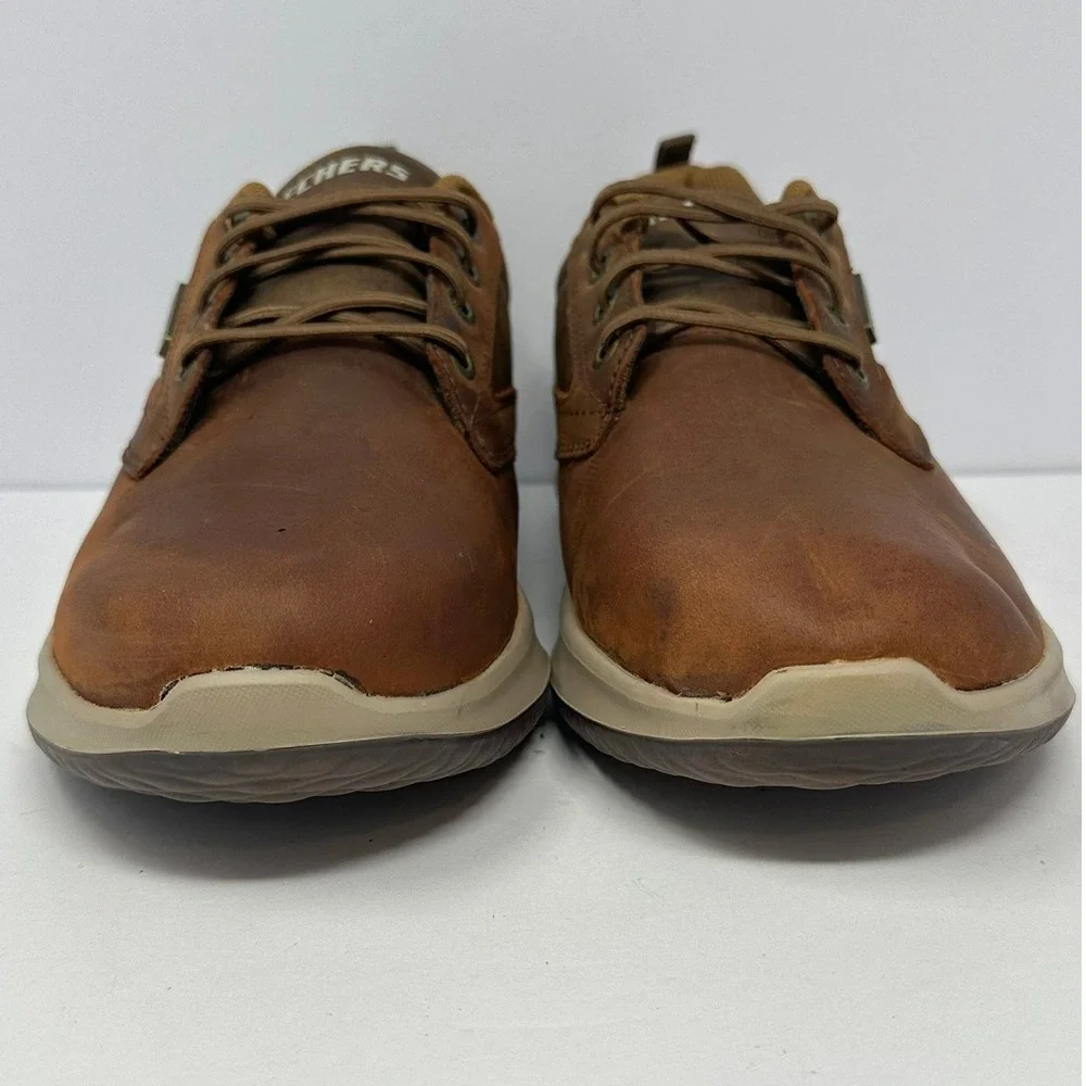 Skechers Mens Classic Fit Waterproof Leather Oxford Brown Air-Cooled Memory Foam